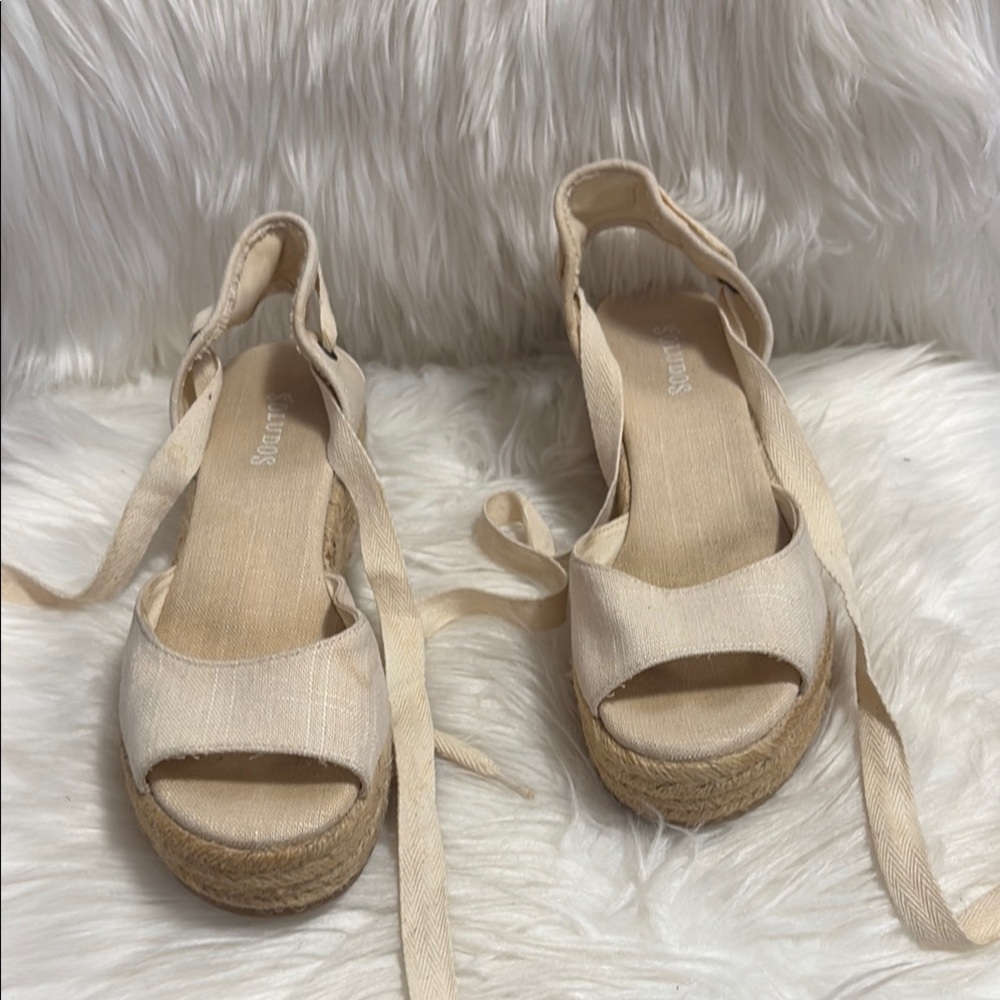 Soludos Cream Canvas Espadrille Wedge Sandals